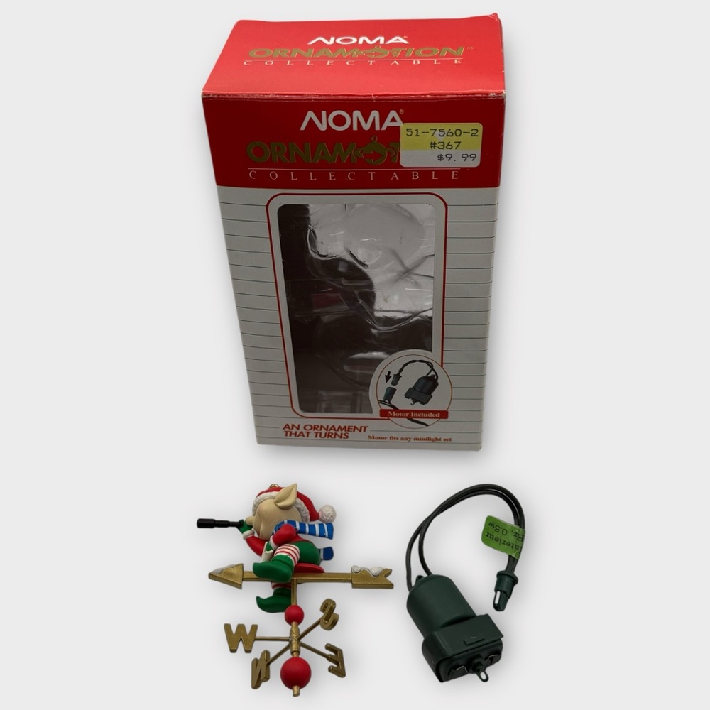 NOMA Ornamotion Rotating Christmas Ornament 1989 Elf on Weather Vane